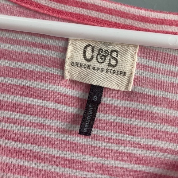 C&S Pink/white stripped V-neck t-shirt size small - Picture 2 of 3